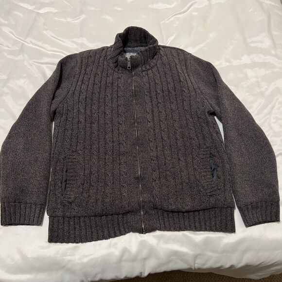 Boston Traders Cardigan Sweater Mens M Gray Cable Knit Sherpa Lined Heavyweight - Picture 1 of 10